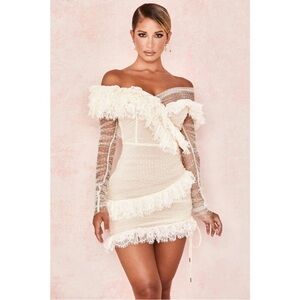 NWT House of CB Sorrel IVORY LACE FRILL MINI DRESS
